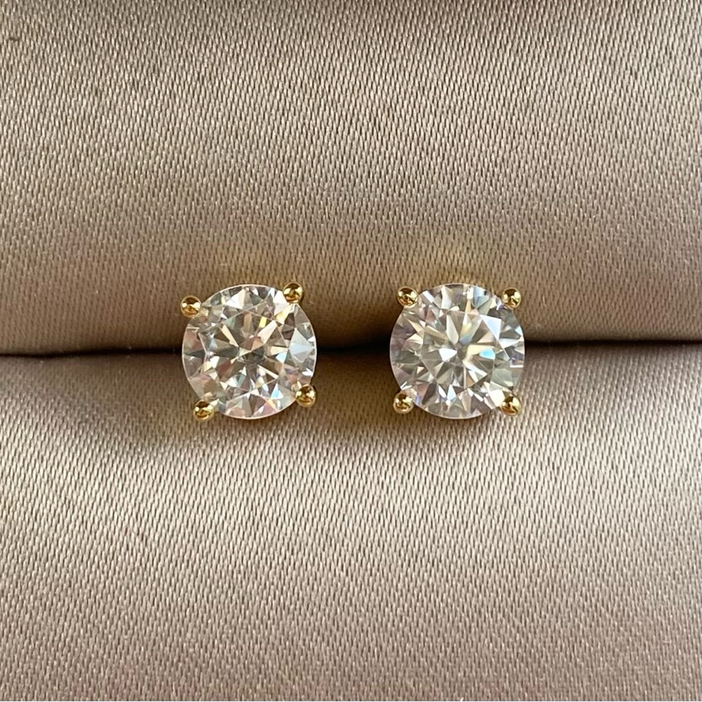 Certified 1 Ct. Each gold Moissanite Diamond stud earrings